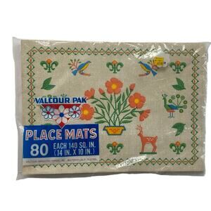 NEW Vintage Retro MCM Wildlife Folk Print Disposable Paper Placemats Valcour Pak